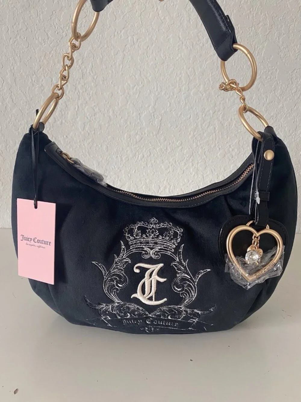 Juicy Couture Need More Juicy Hobo Shoulder Bag‎ Liquorice W/ Heart Charm NEW